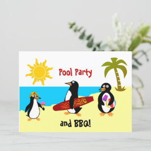 Penguin Pool Party / Beach Party Einladung
