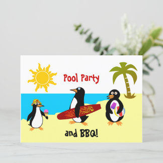 Penguin Pool Party / Beach Party Einladung