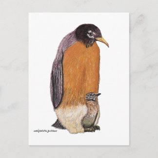 Penguin Robin with Chick Postkarte