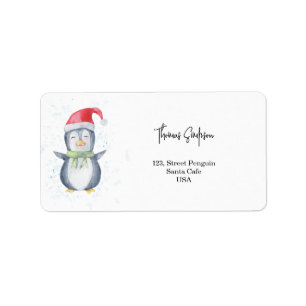 Penguin Santa Adressaufkleber