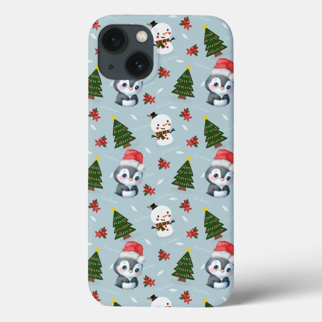 Penguin Santa Happy Frohe Weihnachtsbaumstruktur M Case-Mate iPhone Hülle (Rückseite)