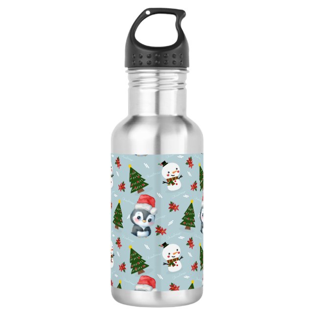 Penguin Santa Happy Frohe Weihnachtsbaumstruktur M Edelstahlflasche (Vorderseite)
