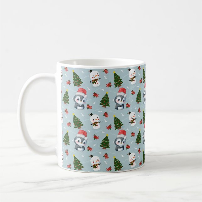 Penguin Santa Happy Frohe Weihnachtsbaumstruktur M Kaffeetasse (Links)