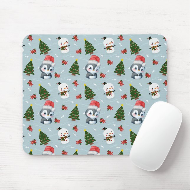 Penguin Santa Happy Frohe Weihnachtsbaumstruktur M Mousepad (Mit Mouse)