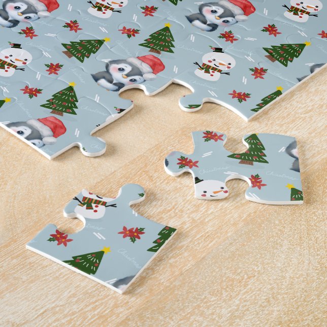 Penguin Santa Happy Frohe Weihnachtsbaumstruktur M Puzzle (Seite)
