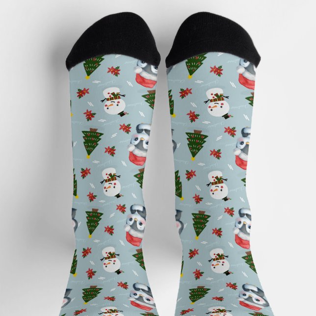 Penguin Santa Happy Frohe Weihnachtsbaumstruktur M Socken (Oben)