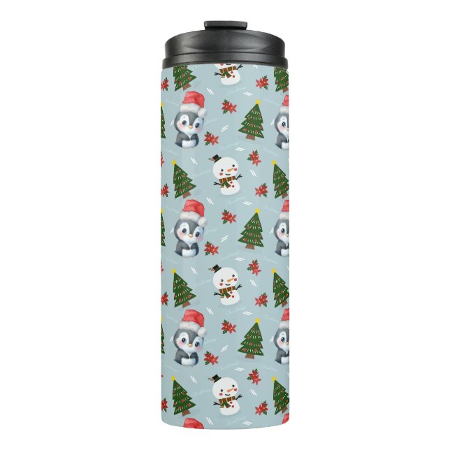 Penguin Santa Happy Frohe Weihnachtsbaumstruktur M Thermosbecher (Vorderseite)