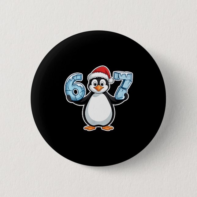 Penguin Santa Hat 67 Icy Numbers Christmas Birthda Button (Vorderseite)