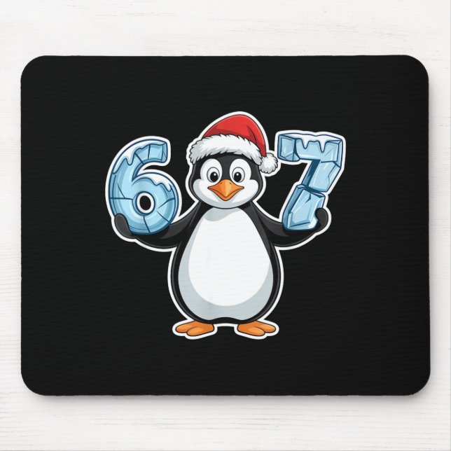 Penguin Santa Hat 67 Icy Numbers Christmas Birthda Mousepad (Vorne)