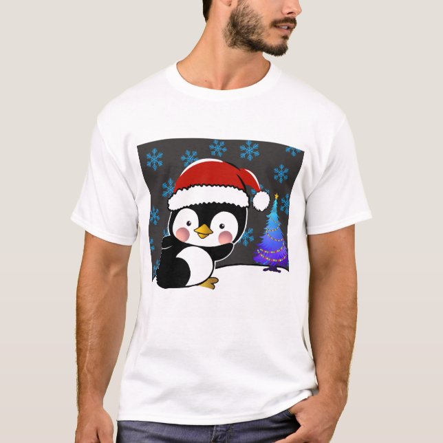 Penguin Santa sagt frohe Weihnachten T-Shirt (Vorderseite)