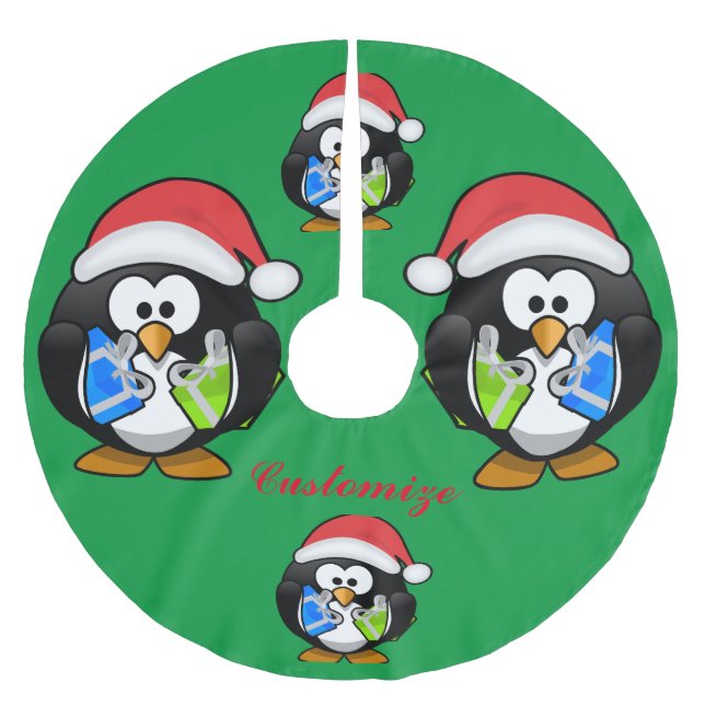 Penguin Santa Thunder_Cove Polyester Weihnachtsbaumdecke (Vorderseite)