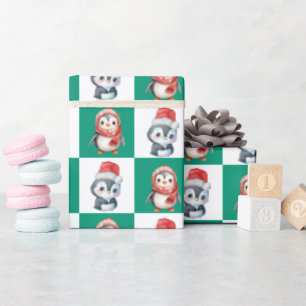 Penguin Santa Wassercolor Frohe Weihnachtsmuster Geschenkpapier