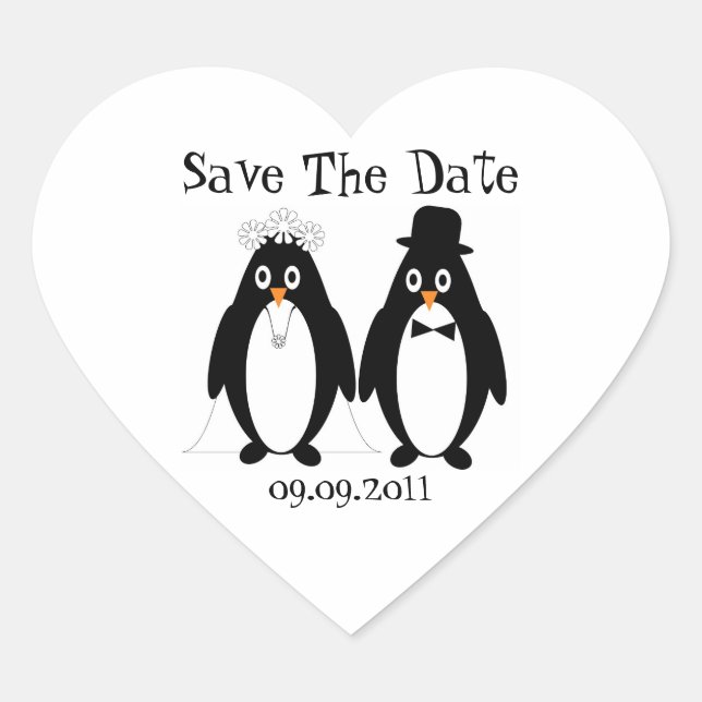 Penguin Save the Date Wedding Announcement Herz-Aufkleber (Vorderseite)