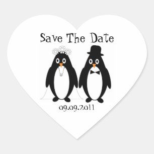 Penguin Save the Date Wedding Announcement Herz-Aufkleber