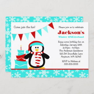 Penguin Schneeflocken Aquamarinen Winter Einheimla Einladung