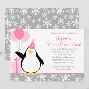 Penguin-Schneeflocken Winter Onederland Geburtstag Einladung