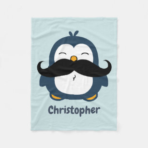 Penguin-Schnurrbart-Trend-blaues personalisiertes Fleecedecke