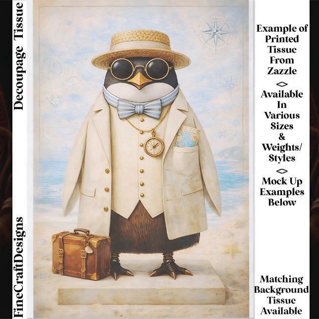Penguin Seaside Traveller & Suitcase FG5 Decoupage Seidenpapier (Von Creator hochgeladen)