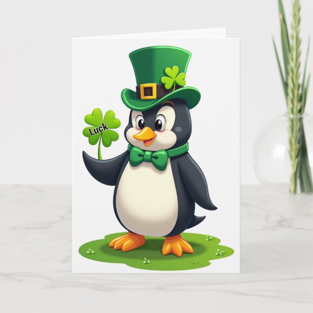 Penguin Shamrock Luck Art Card Karte (Vorderseite)