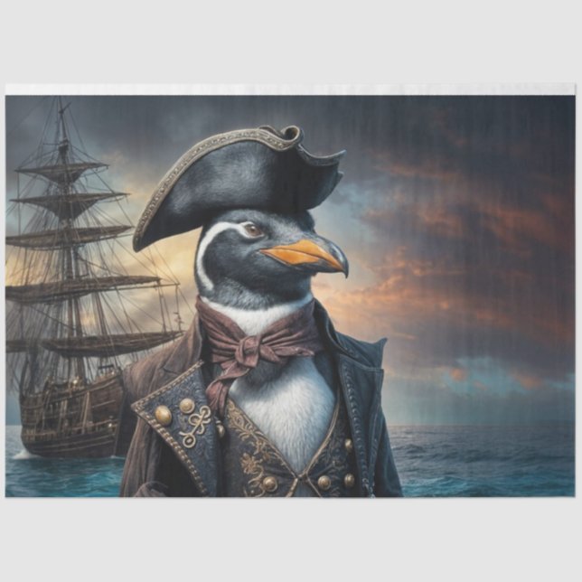 Penguin Ship Captain Decoupage | Nautic Whimsy Seidenpapier (Vorderseite)