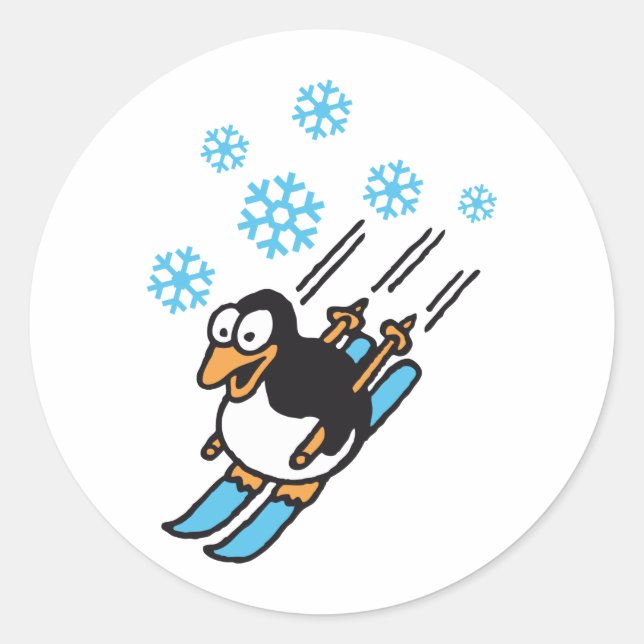 penguin ski runder aufkleber (Vorderseite)