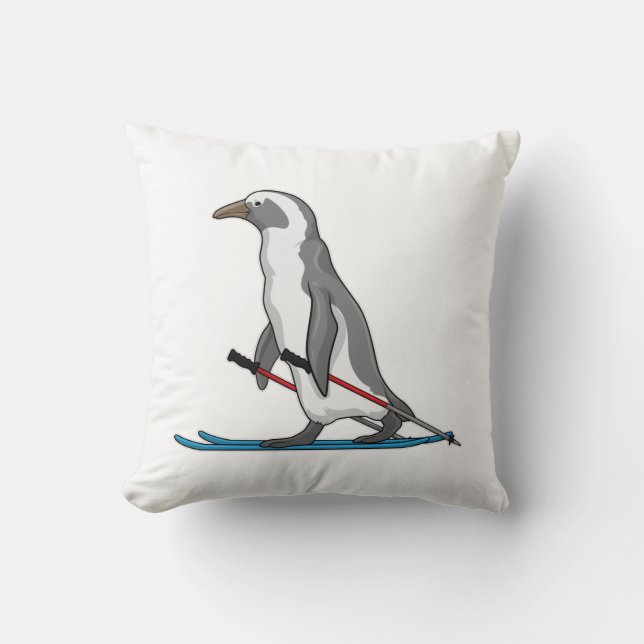 Penguin Skier Ski Kissen (Vorderseite)