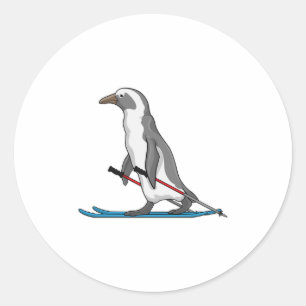 Penguin Skier Ski Runder Aufkleber