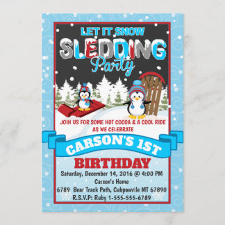 Penguin Sledding Geburtstagsparty Einladung