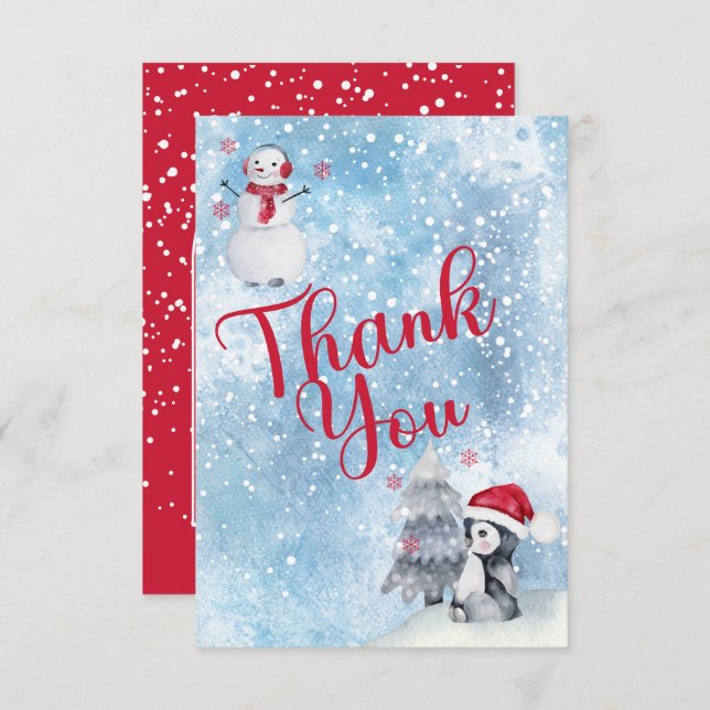 Penguin Snowman Winter Baby Dusche Danke (Vorne/Hinten)