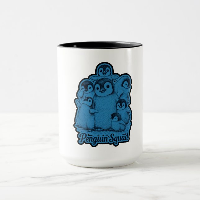 Penguin Squad – Cute Penguins Blue Vintage Mug Tasse (Zentrum)
