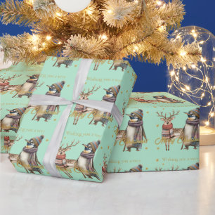 Penguin und Reindeer Frohe Weihnachten Geschenkpapier