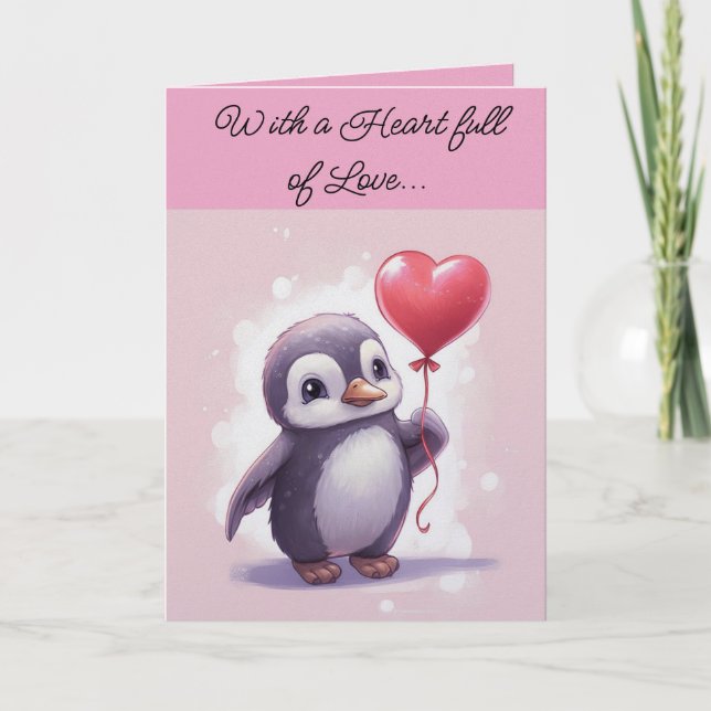 Penguin Valentine Day Holiday Card Feiertagskarte (Vorderseite)