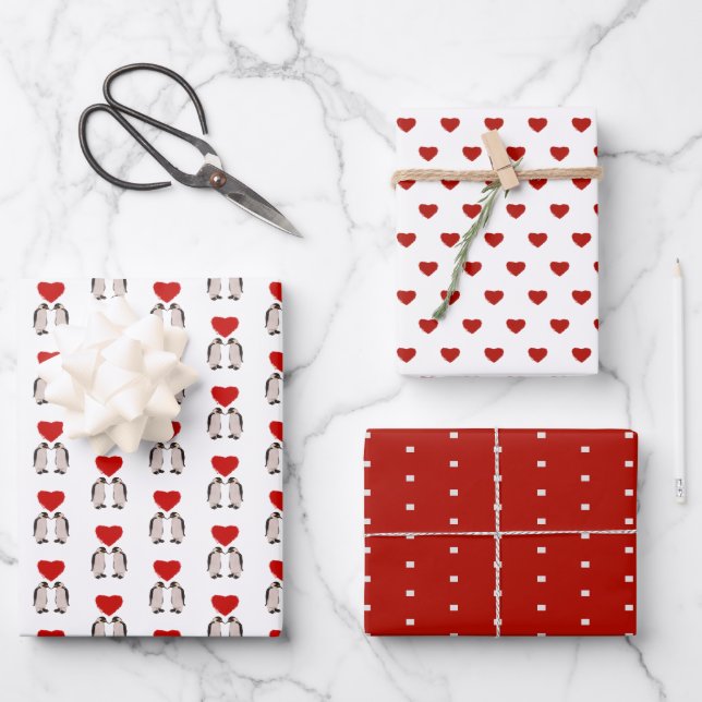 Penguin Valentines Geschenkpapier Set (Vorderseite)