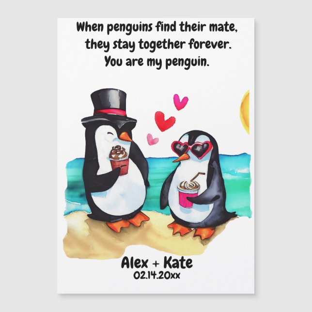 Penguin Valentines Magnetkarte (Vorderseite)