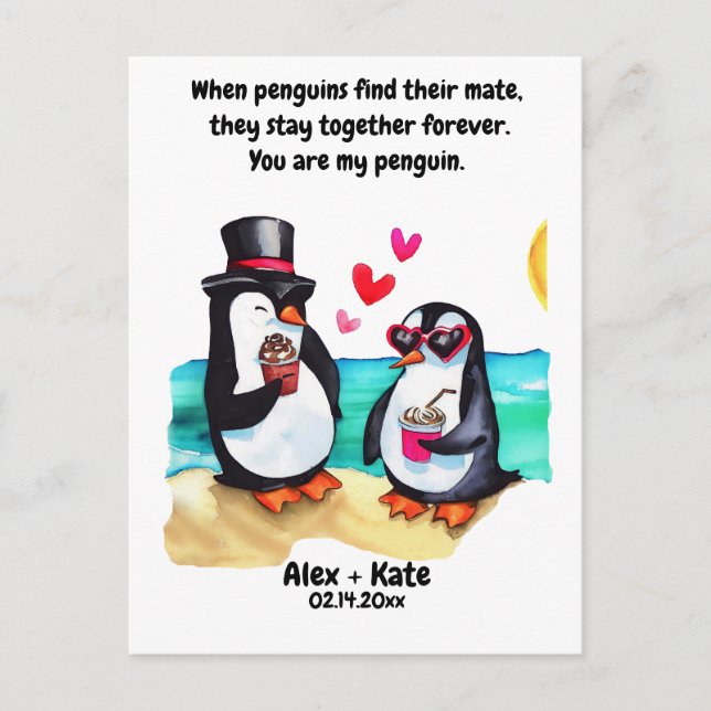 Penguin Valentines Postkarte (Vorderseite)