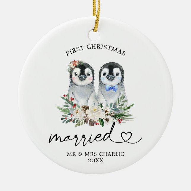 Penguin Verheiratetes Weihnachtsgeschenk Keramik Ornament (Vorne)