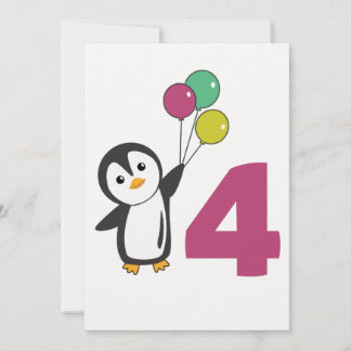 Penguin Vierte Geburtstagsballons für Kinder Invit Einladung