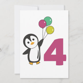 Penguin Vierte Geburtstagsballons für Kinder Invit Einladung