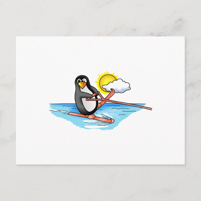 PENGUIN WASSER SKIING POSTKARTE (Vorderseite)