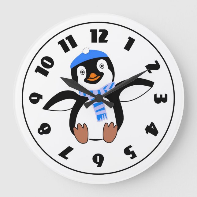 Penguin Wearing A Scarf Clock Große Wanduhr (Vorderseite)