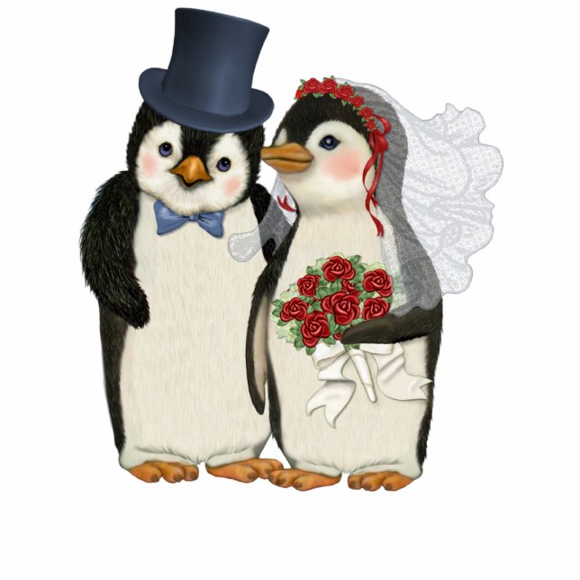 Penguin Wedding Freistehende Fotoskulptur (Vorne)
