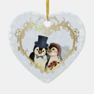 Penguin Wedding Heart - Anpassen des Hintergrundte Keramikornament