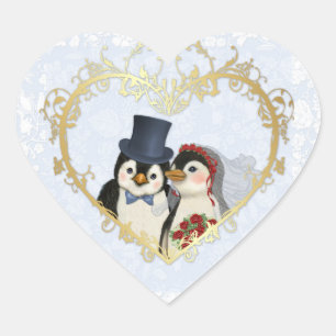 Penguin Wedding Herz-Aufkleber