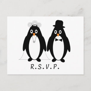 Penguin Wedding RSVP Postcard Beilage Einladungspostkarte