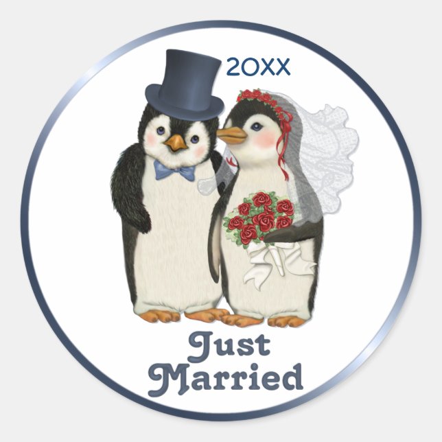 Penguin Wedding Runder Aufkleber (Vorderseite)
