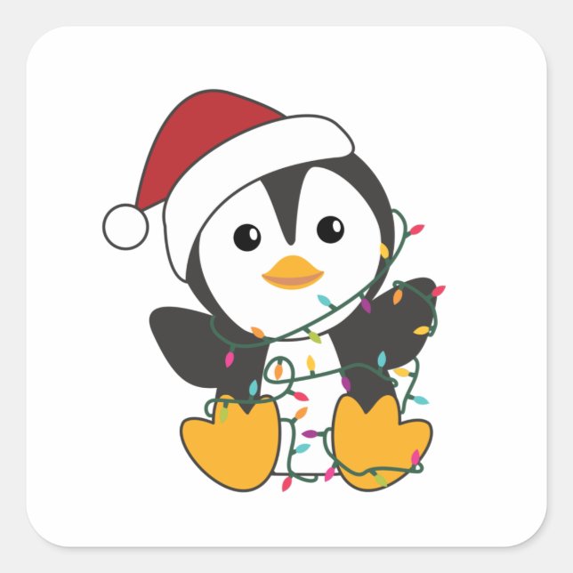 Penguin Weihnachten Schnee Winter Tiere Pinguine Quadratischer Aufkleber (Vorderseite)