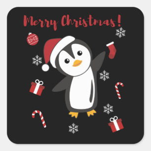 Penguin Weihnachten Schnee Winter Tiere Pinguine Quadratischer Aufkleber
