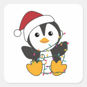 Penguin Weihnachten Schnee Winter Tiere Pinguine Quadratischer Aufkleber