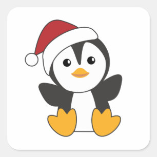 Penguin Weihnachten Schnee Winter Tiere Pinguine Quadratischer Aufkleber