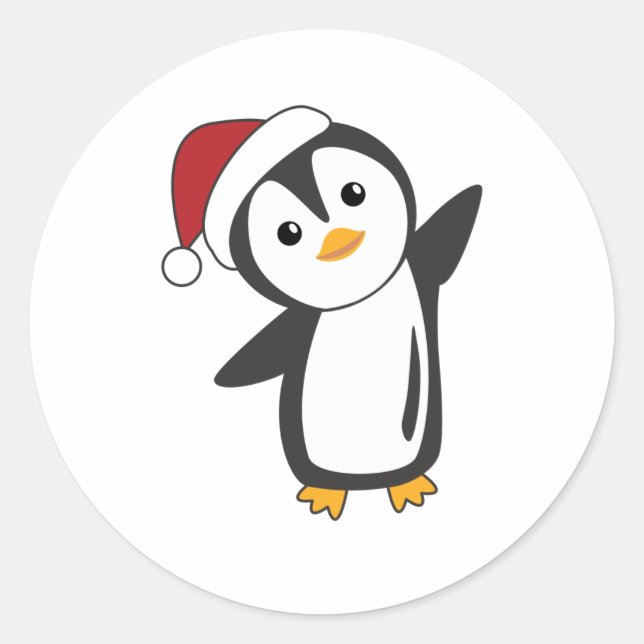 Penguin Weihnachten Schnee Winter Tiere Pinguine Runder Aufkleber (Vorderseite)